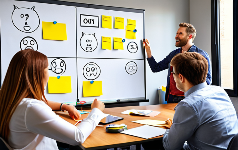 ** A brainstorming session with diverse team members actively engaged in idea generation. Focus on visual elements representing innovation, collaboration, and a dynamic, modern office environment. Include sticky notes with ideas, whiteboards with diagrams, and digital devices being used. The overall mood should be energetic and optimistic.

**