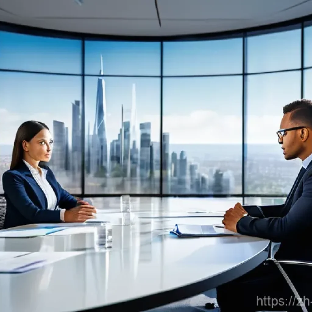 컨설팅 직군별 세부 역할 - **A dynamic, professional strategic consultant in a modern, well-lit boardroom. The consultant, a co...