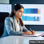 컨설팅 회사의 내부 구조와 조직 문화 - **Prompt:** A young, diverse female analyst, around 25-30 years old, with a focused expression, sits...