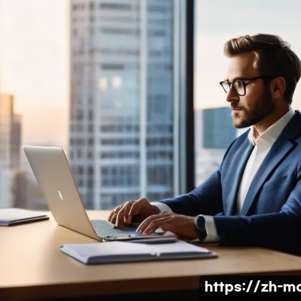 경영컨설턴트의 스트레스 관리 - **Prompt:** A modern professional consultant, looking serene and in control, gently closes a sleek l...