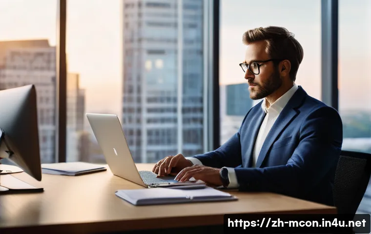 경영컨설턴트의 스트레스 관리 - **Prompt:** A modern professional consultant, looking serene and in control, gently closes a sleek l...